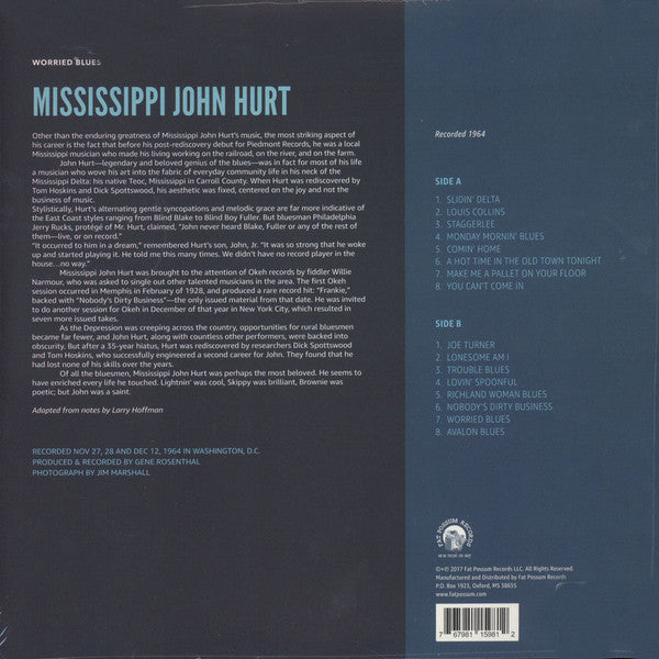Mississippi John Hurt : Worried Blues (LP,Compilation,Reissue)