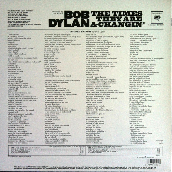 Bob Dylan : The Times They Are A-Changin' (LP,Album,Reissue,Mono)